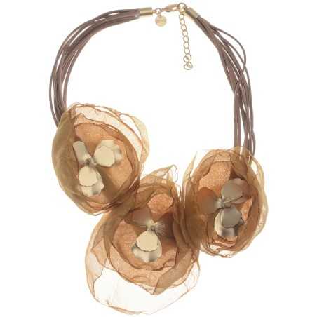 METAL FABRIC TRIPLE FLOWER SHORT NECKLACE Renewed model