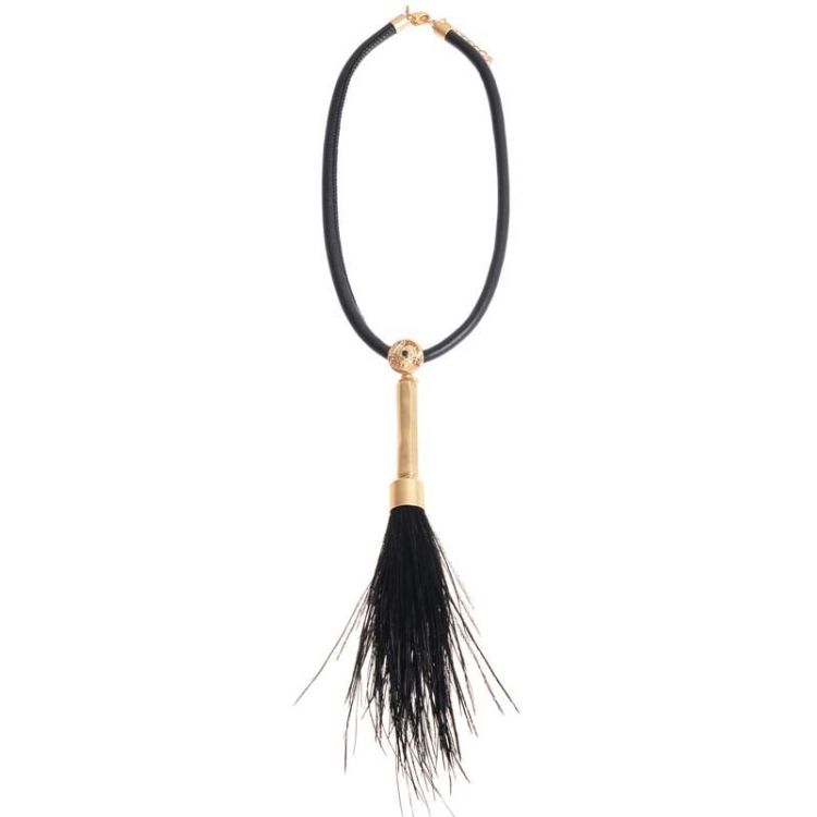 FEATHER METAL TUBE LEATHER SHORT NECKLACE
