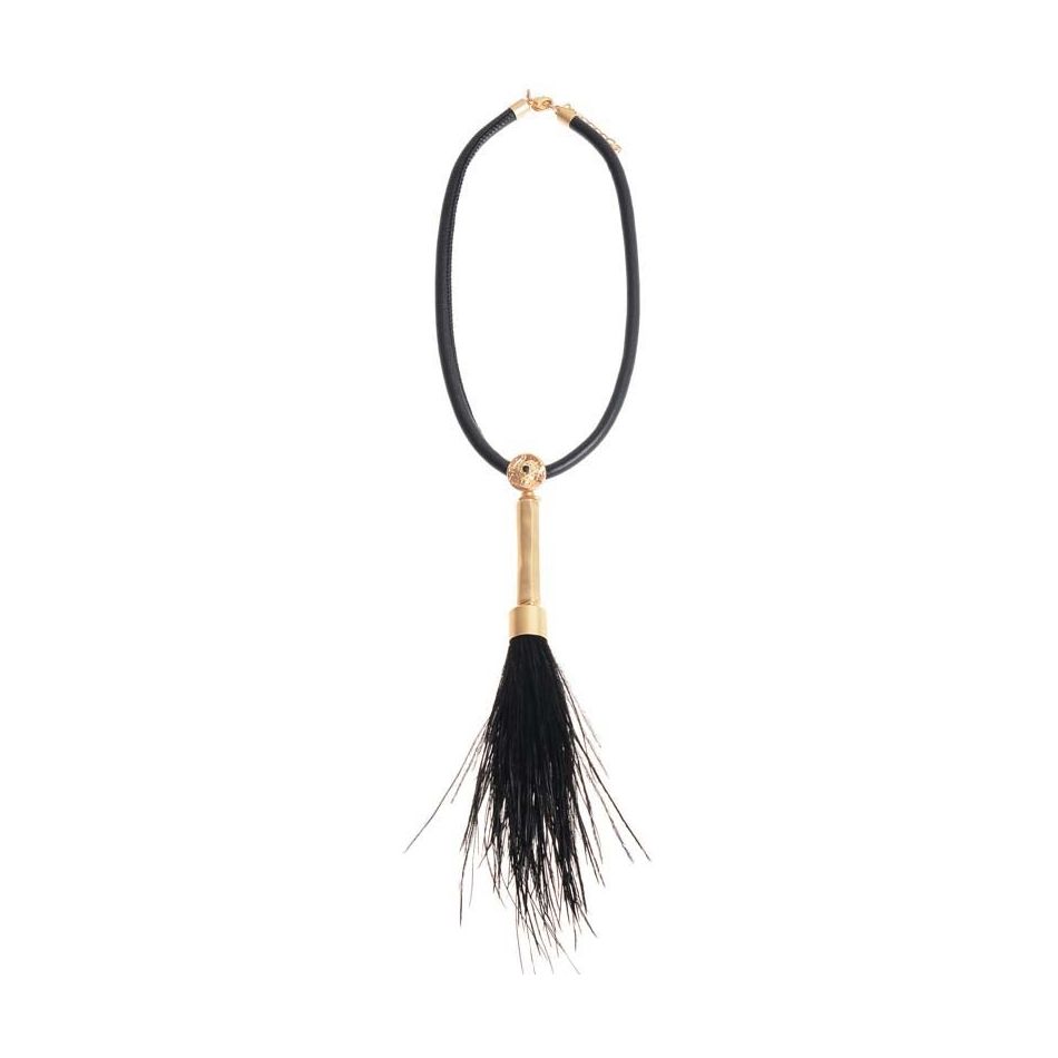 FEATHER METAL TUBE LEATHER SHORT NECKLACE