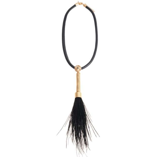 FEATHER METAL TUBE LEATHER SHORT NECKLACE