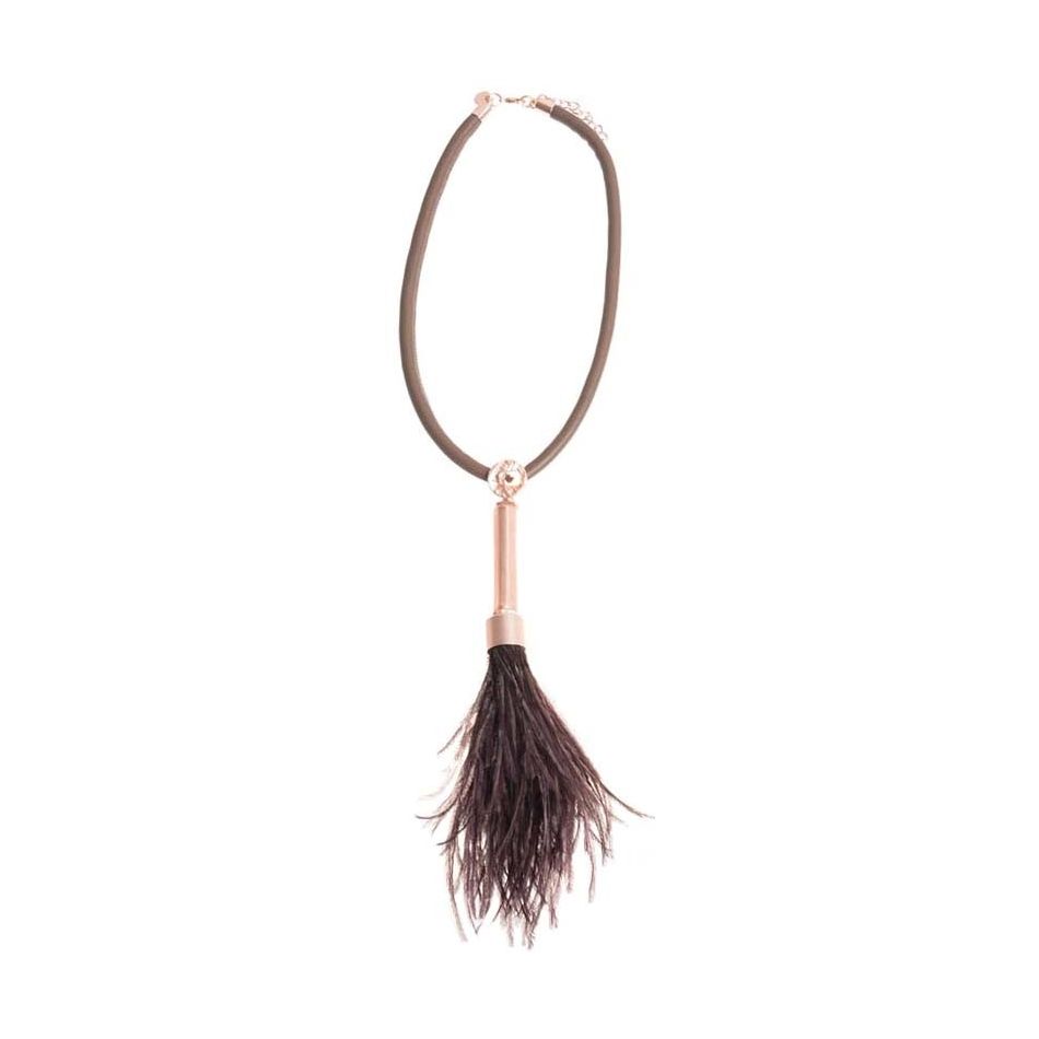 FEATHER METAL TUBE LEATHER SHORT NECKLACE