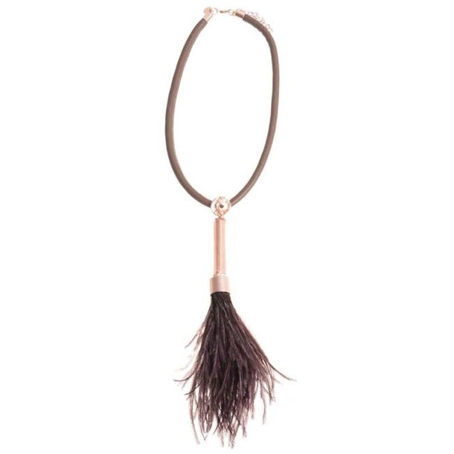 FEATHER METAL TUBE LEATHER SHORT NECKLACE