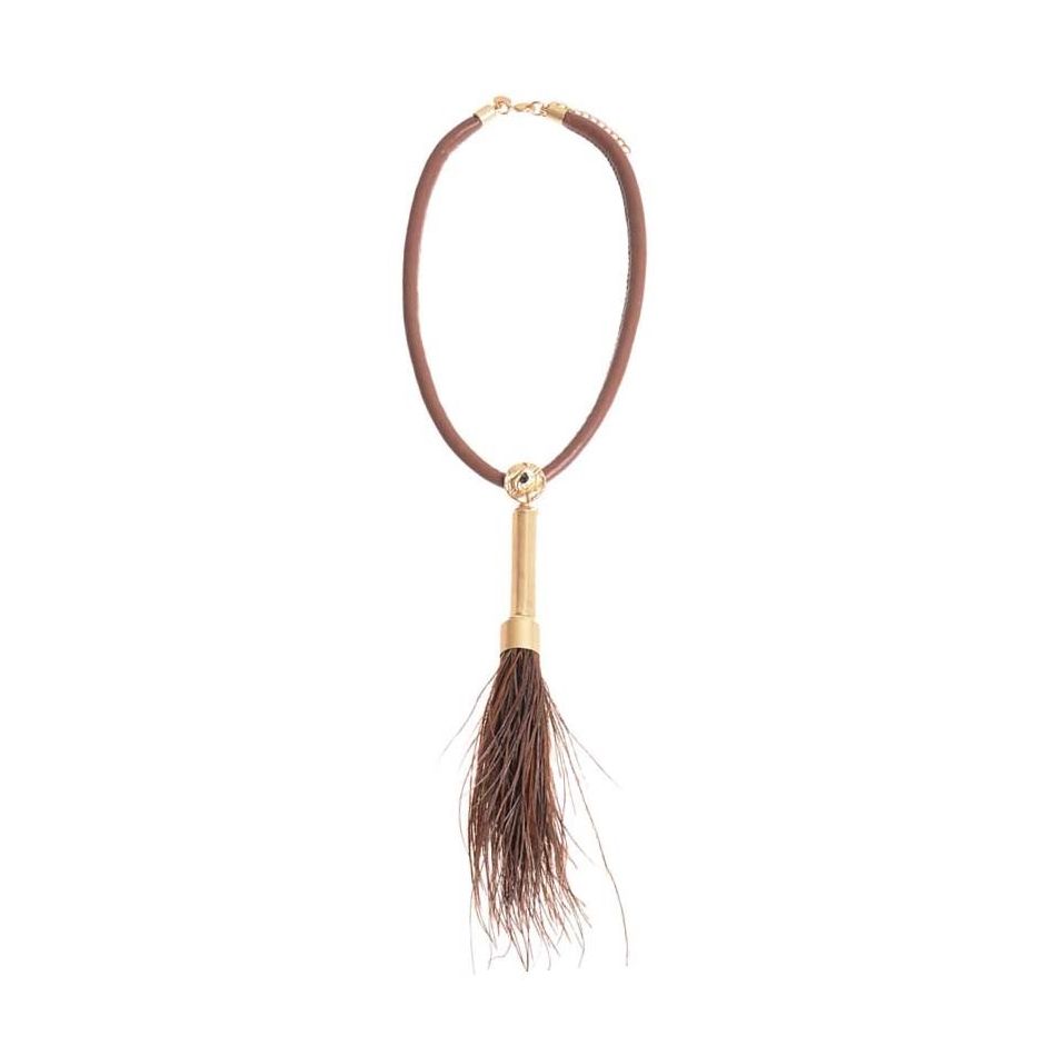 FEATHER METAL TUBE LEATHER SHORT NECKLACE