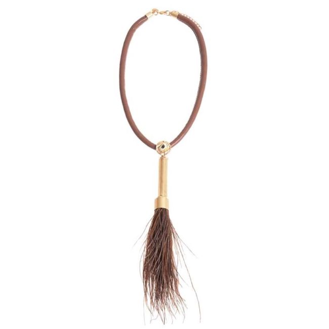 FEATHER METAL TUBE LEATHER SHORT NECKLACE
