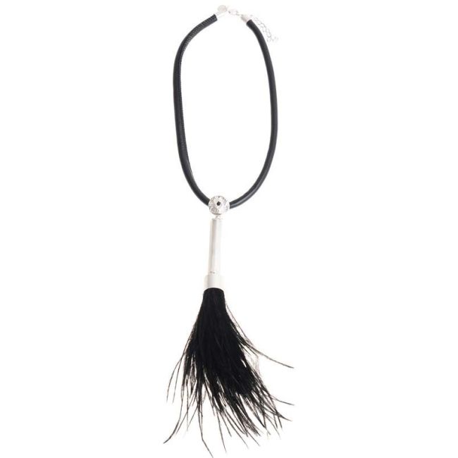 FEATHER METAL TUBE LEATHER SHORT NECKLACE
