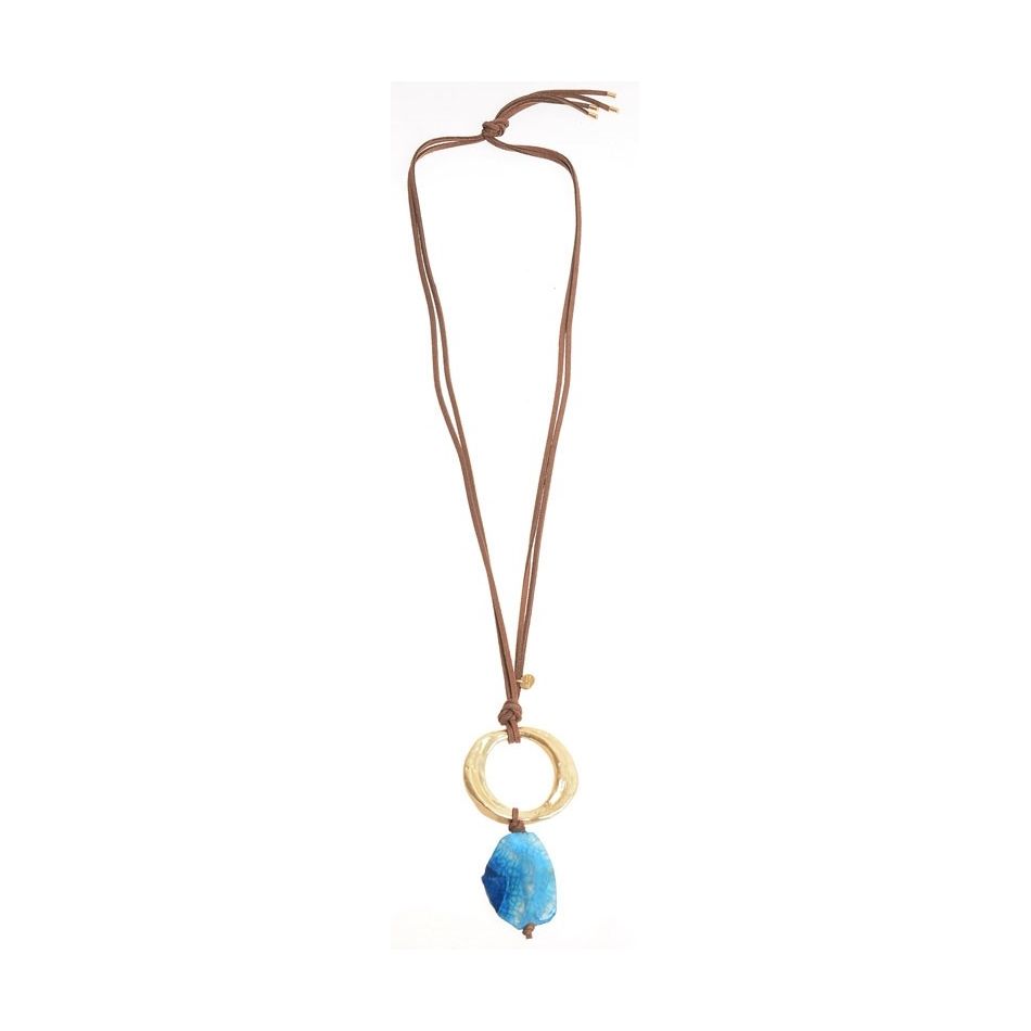 COLLAR LARGO COLGANTE ARGOLLA METAL PIEDRA