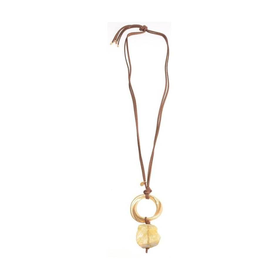 LONG NECKLACE PENDANT METAL STONE RING