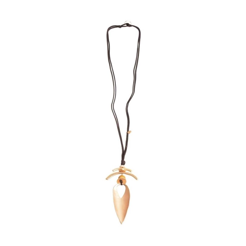 LONG SUEDE METAL PENDANT NECKLACE