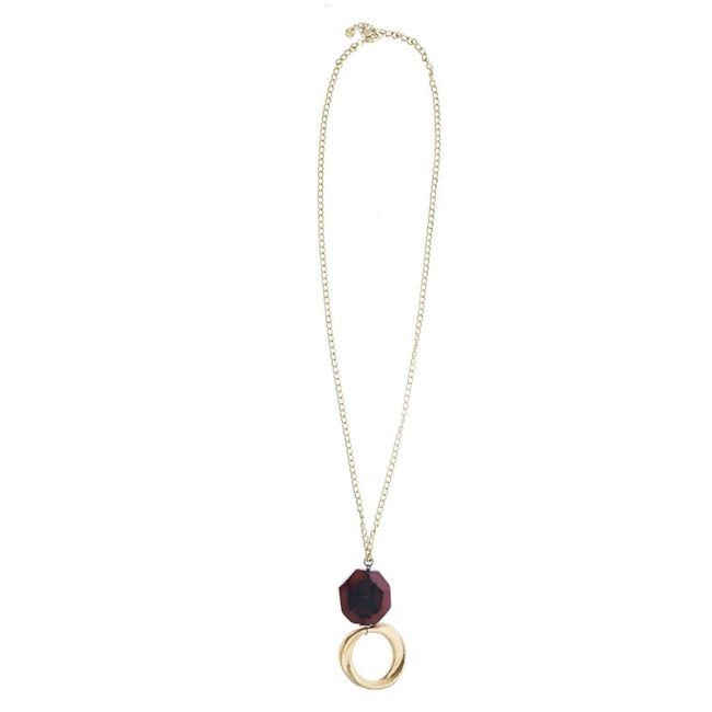 LONG STONE RING PENDANT CHAIN NECKLACE