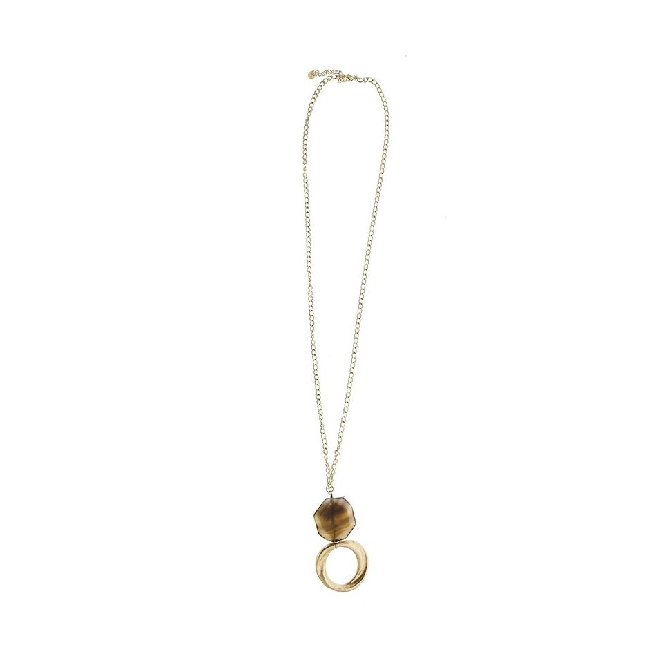 LONG STONE RING PENDANT CHAIN NECKLACE