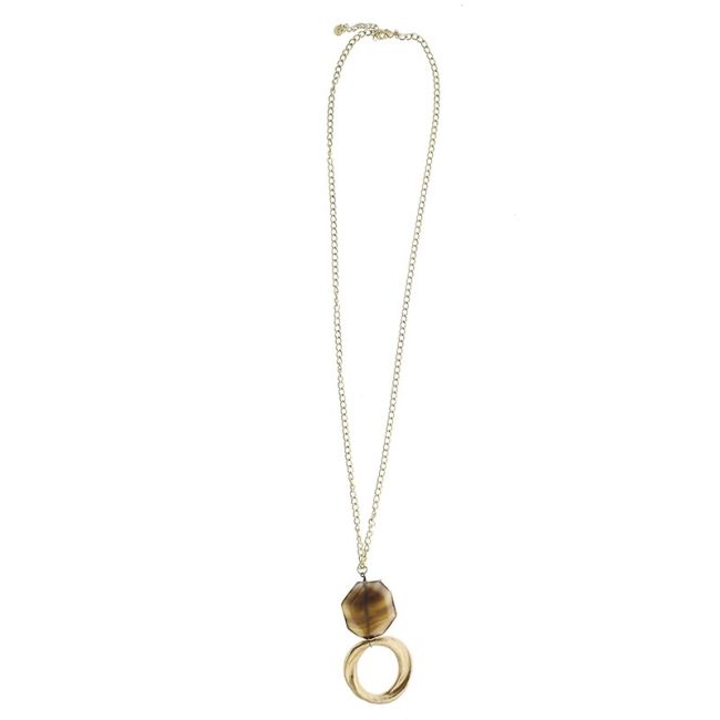 LONG STONE RING PENDANT CHAIN NECKLACE