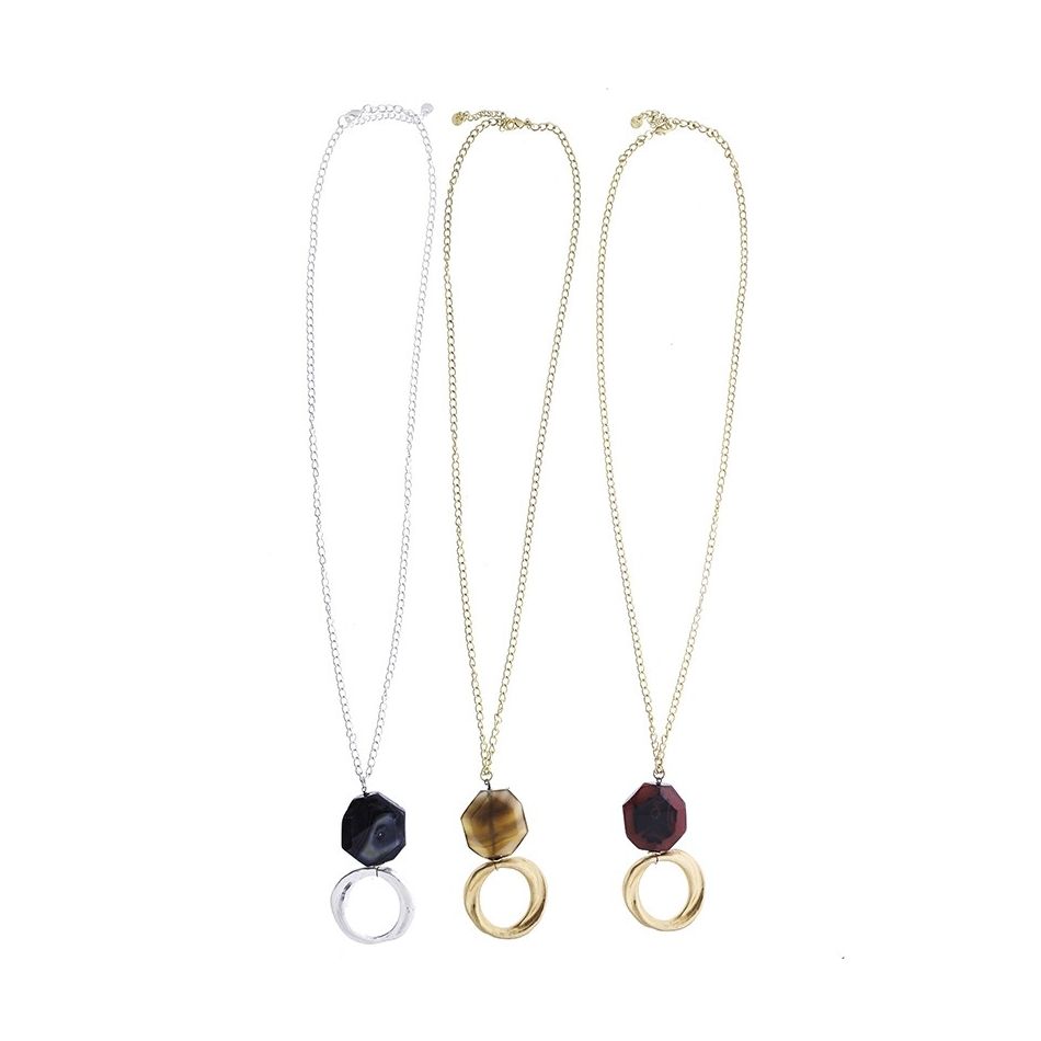 COLLAR LARGO CADENA COLGANTE ARGOLLA PIEDRA