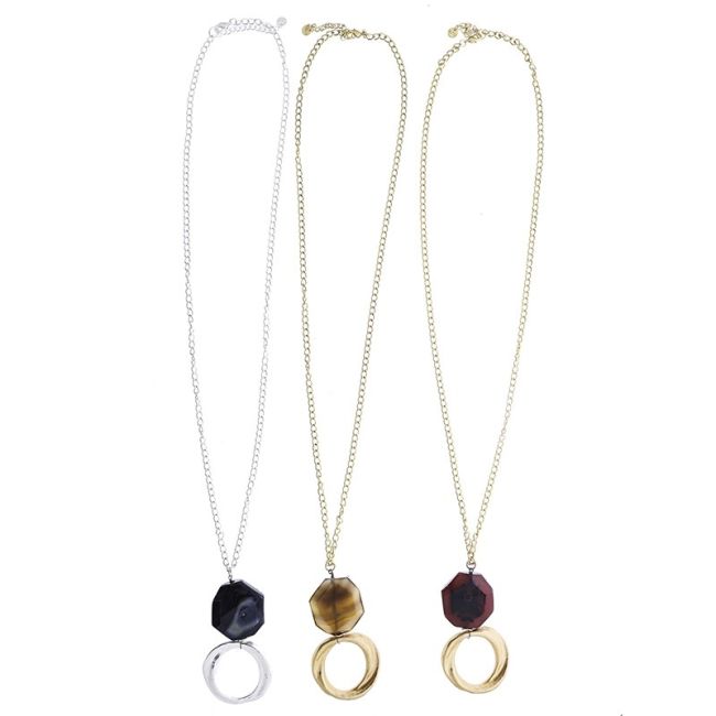LONG STONE RING PENDANT CHAIN NECKLACE