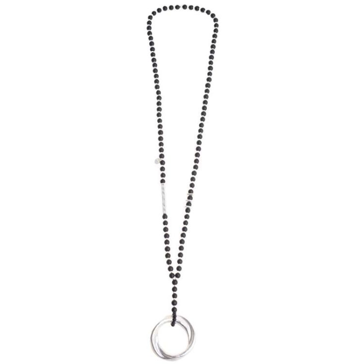 LONG NECKLACE WITH FACETED BEADS METAL RING PENDANT