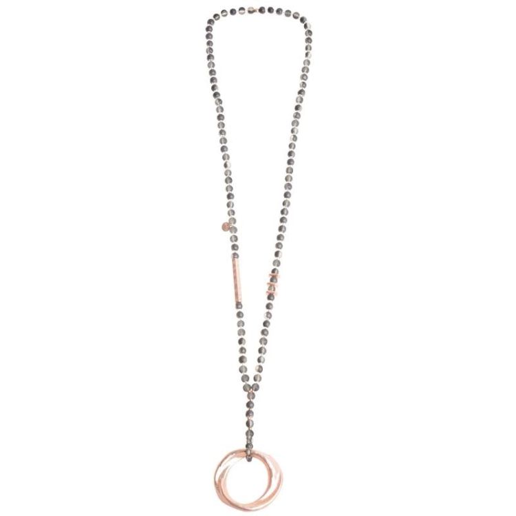 LONG NECKLACE WITH FACETED BEADS METAL RING PENDANT 2