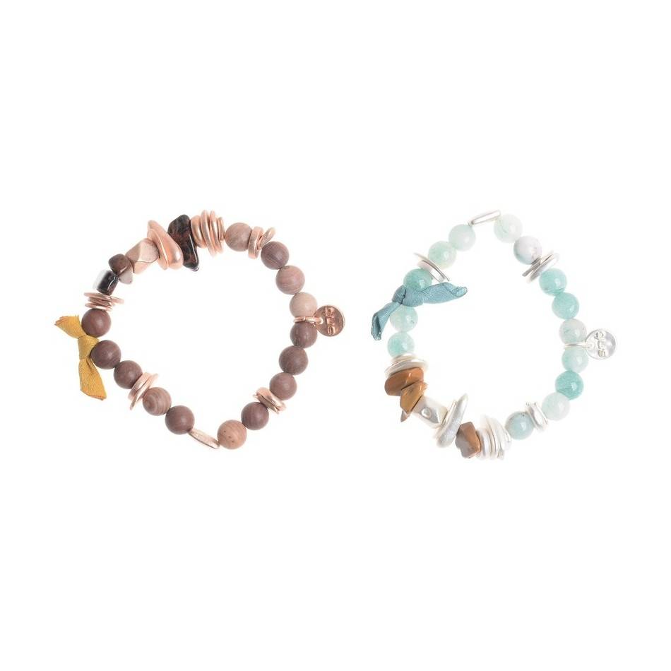 PULSERA ELÁSTICA PIEDRAS CUENTAS METAL IRREGULAR LAZO
