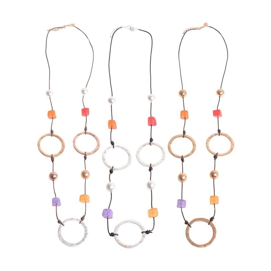 COLLAR LARGO CUENTAS ANILLAS METAL