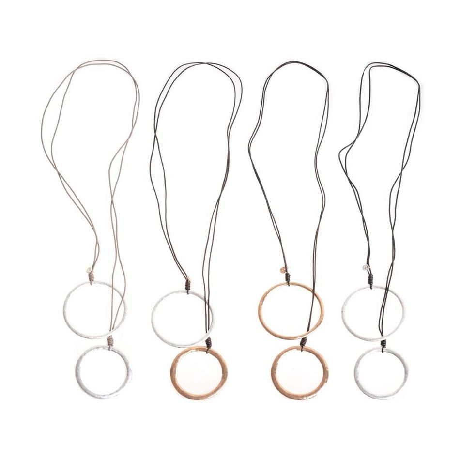 DOUBLE RING LONG LEATHER NECKLACE
