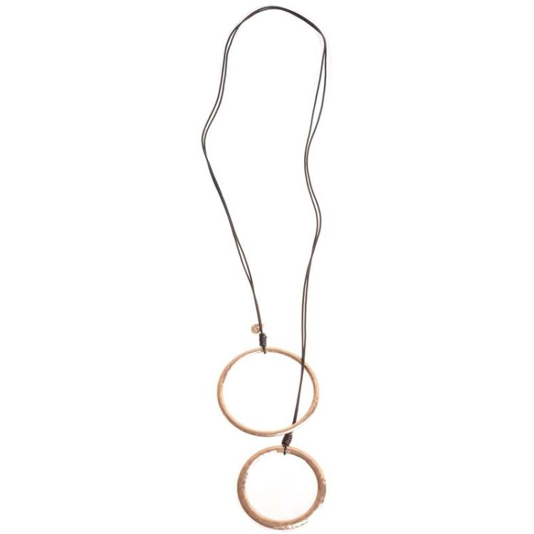 DOUBLE RING LONG LEATHER NECKLACE 2
