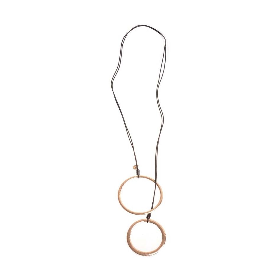 DOUBLE RING LONG LEATHER NECKLACE