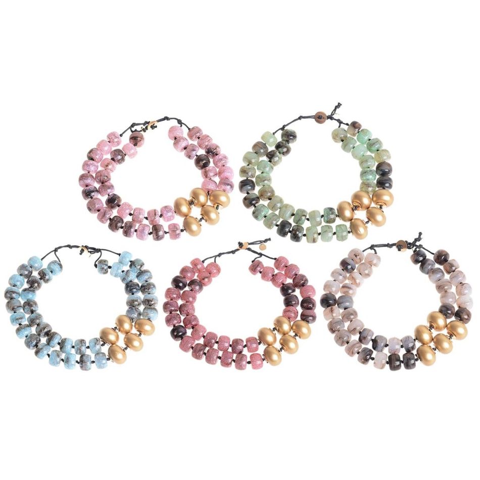 DOUBLE STRAP SHORT NECKLACE WITH RESIN BEADS