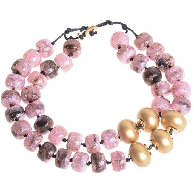 DOUBLE STRAP SHORT NECKLACE WITH RESIN BEADS