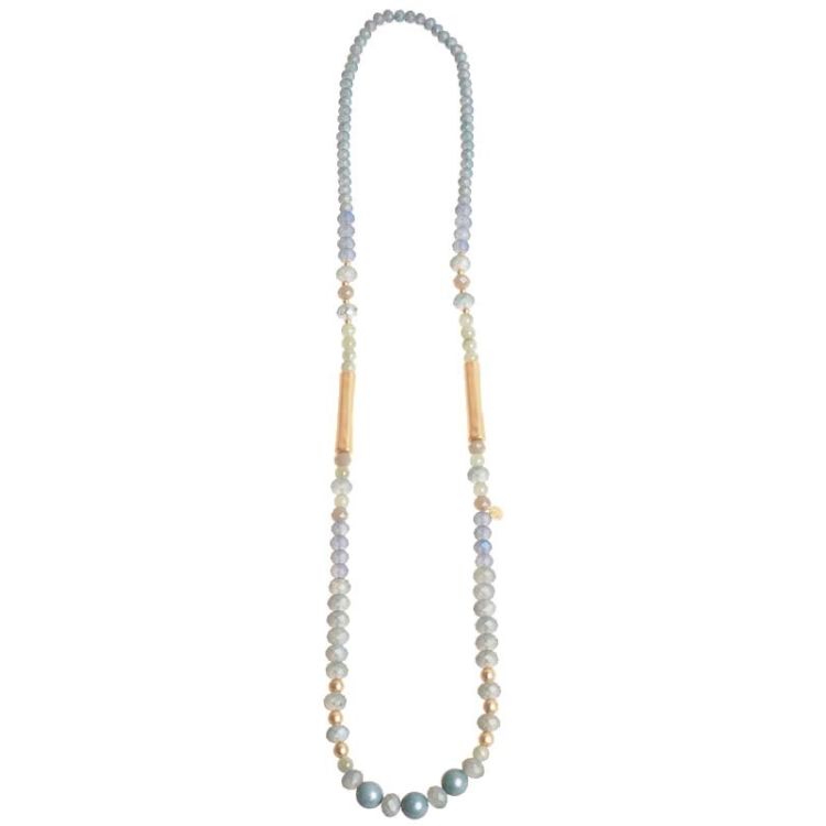 LONG NECKLACE WITH METAL TUBES FACETED BEADS