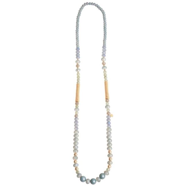 LONG NECKLACE WITH METAL TUBES FACETED BEADS