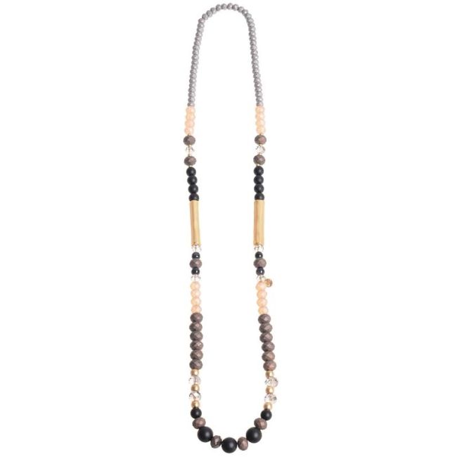 LONG NECKLACE WITH METAL TUBES FACETED BEADS