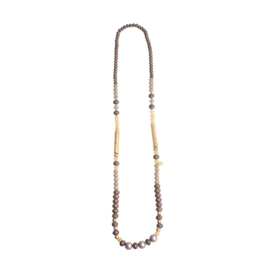 LONG NECKLACE WITH METAL TUBES FACETED BEADS