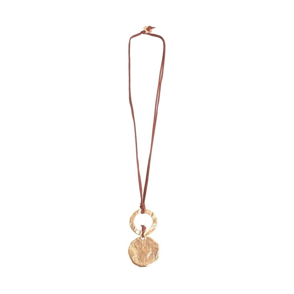 LONG SUEDE NECKLACE MEDALLION WASHER PENDANT