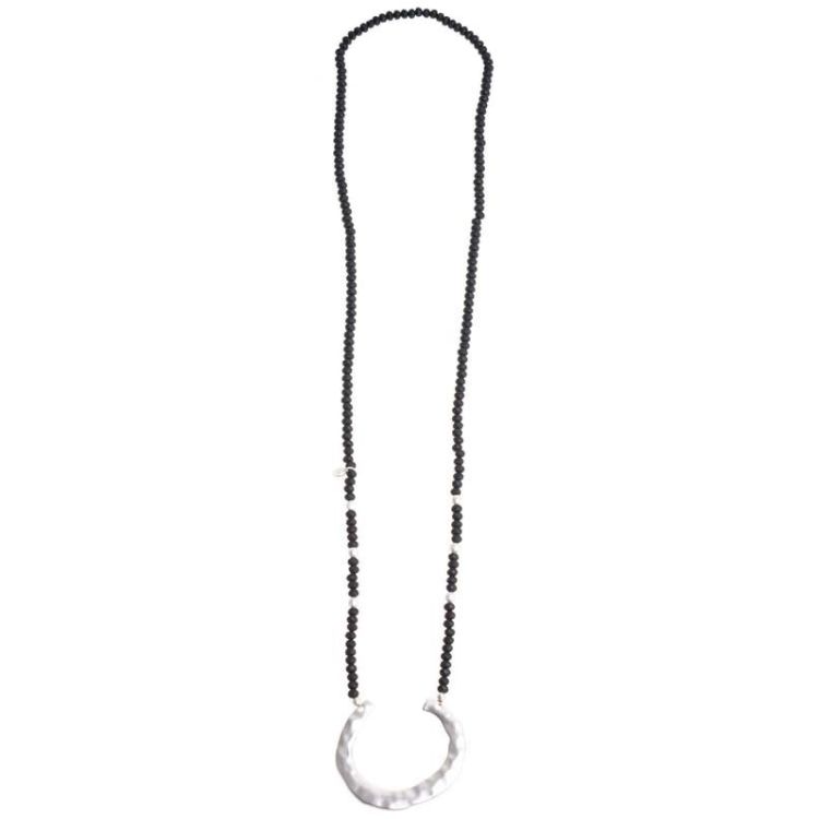 COLLAR LARGO CUENTAS FACETADAS MEDIA LUNA METAL