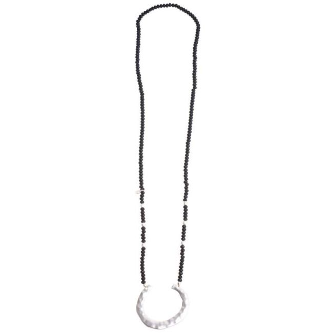 COLLAR LARGO CUENTAS FACETADAS MEDIA LUNA METAL