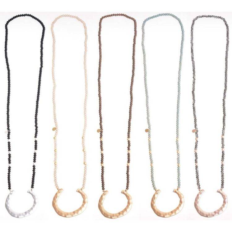 METAL HALF MOON FACETED BEADS LONG NECKLACE 2
