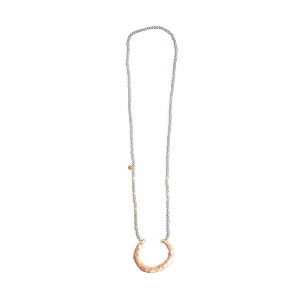 METAL HALF MOON FACETED BEADS LONG NECKLACE
