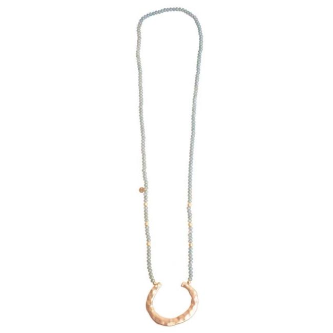 METAL HALF MOON FACETED BEADS LONG NECKLACE