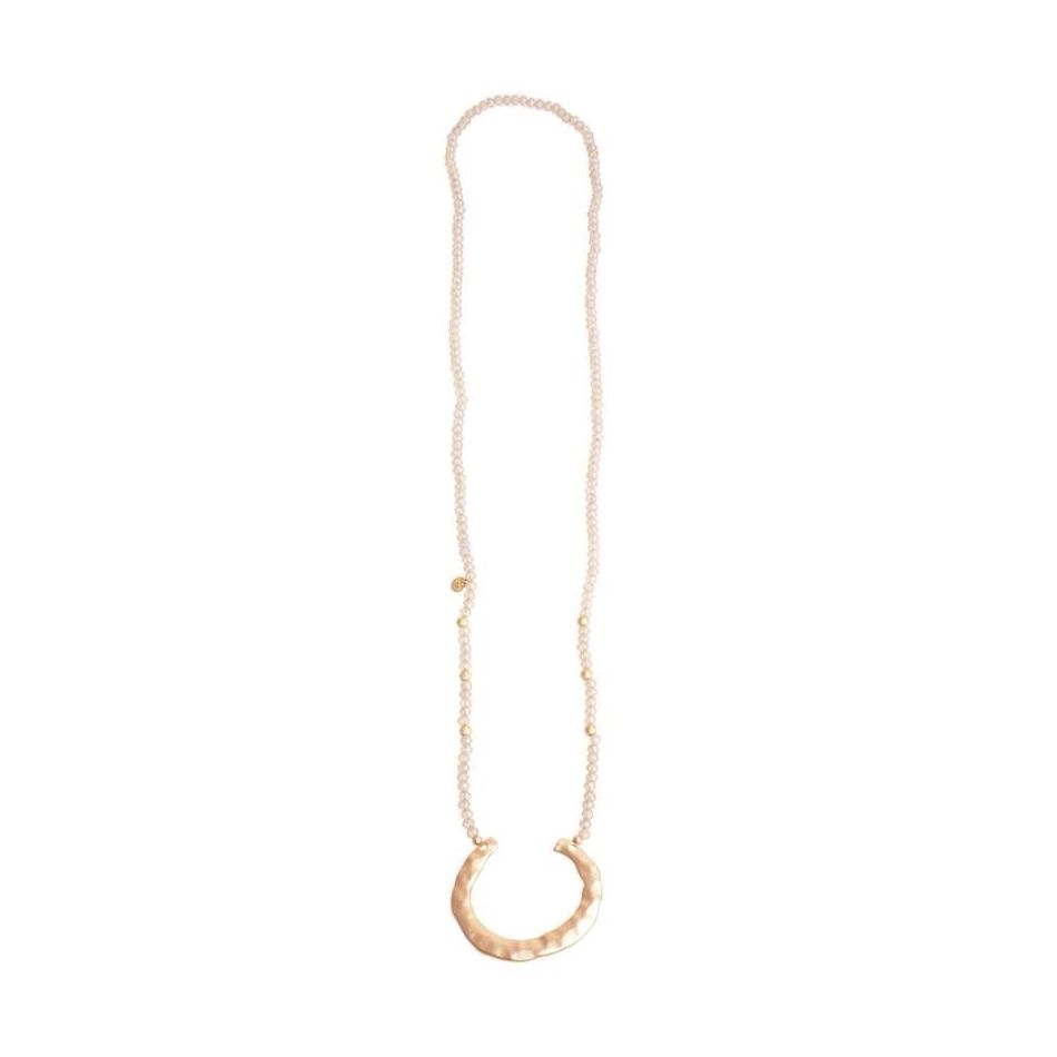 METAL HALF MOON FACETED BEADS LONG NECKLACE