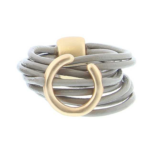 METAL HALF MOON LEATHER RING