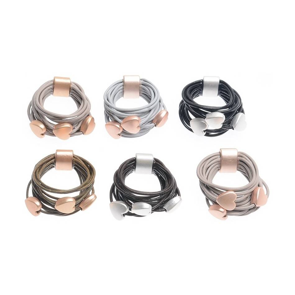 ANILLO CUERO TRES CORAZÓN METAL