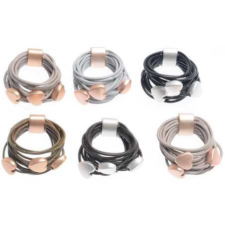 THREE METAL HEART LEATHER RING