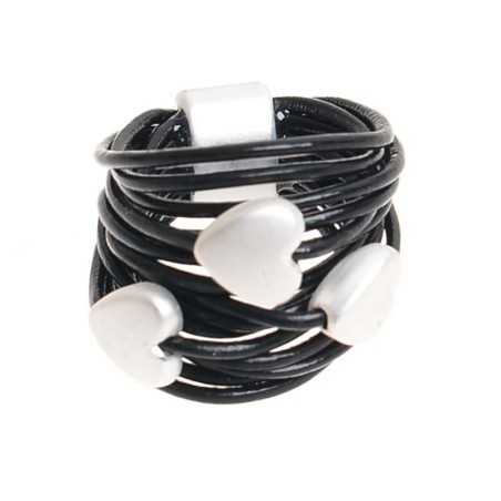 THREE METAL HEART LEATHER RING