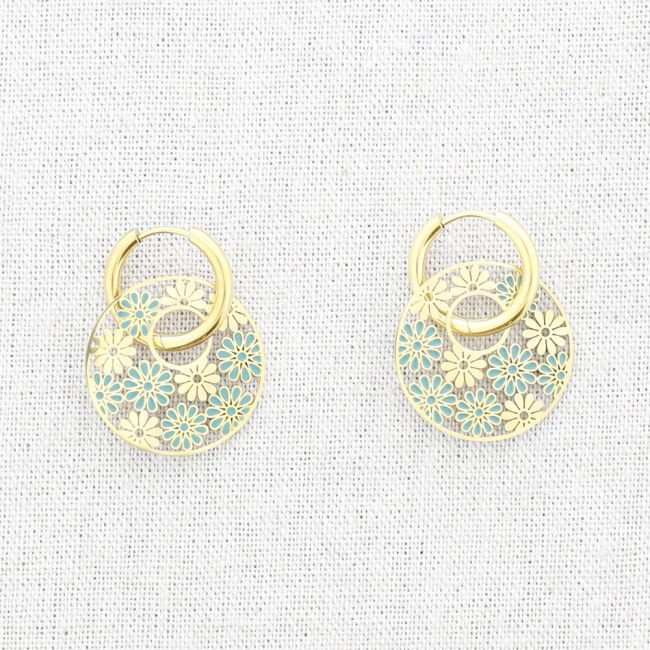 PENDIENTES ACERO MEDALLITA FLORES ESMALTE