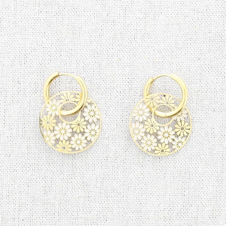 PENDIENTES ACERO MEDALLITA FLORES ESMALTE