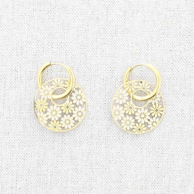 STEEL EARRINGS ENAMEL FLOWERS MEDAL