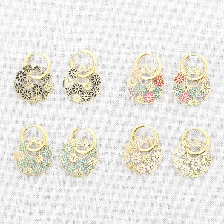 PENDIENTES ACERO MEDALLITA FLORES ESMALTE 2