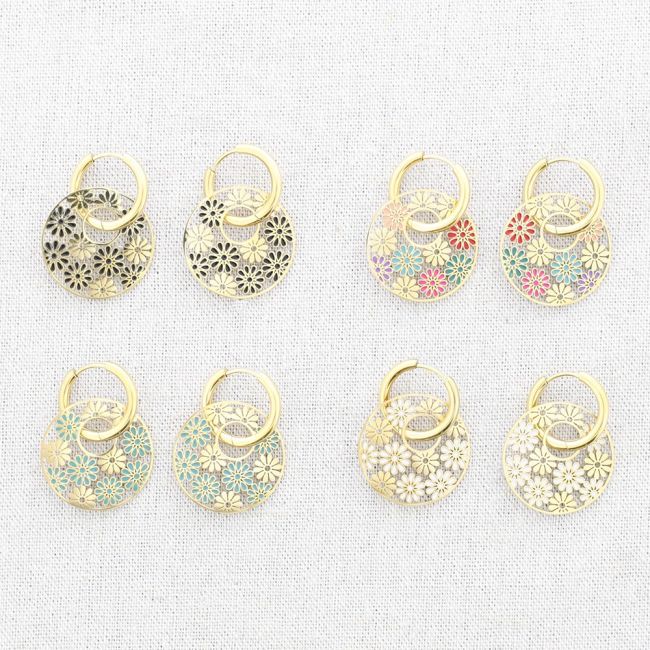 PENDIENTES ACERO MEDALLITA FLORES ESMALTE