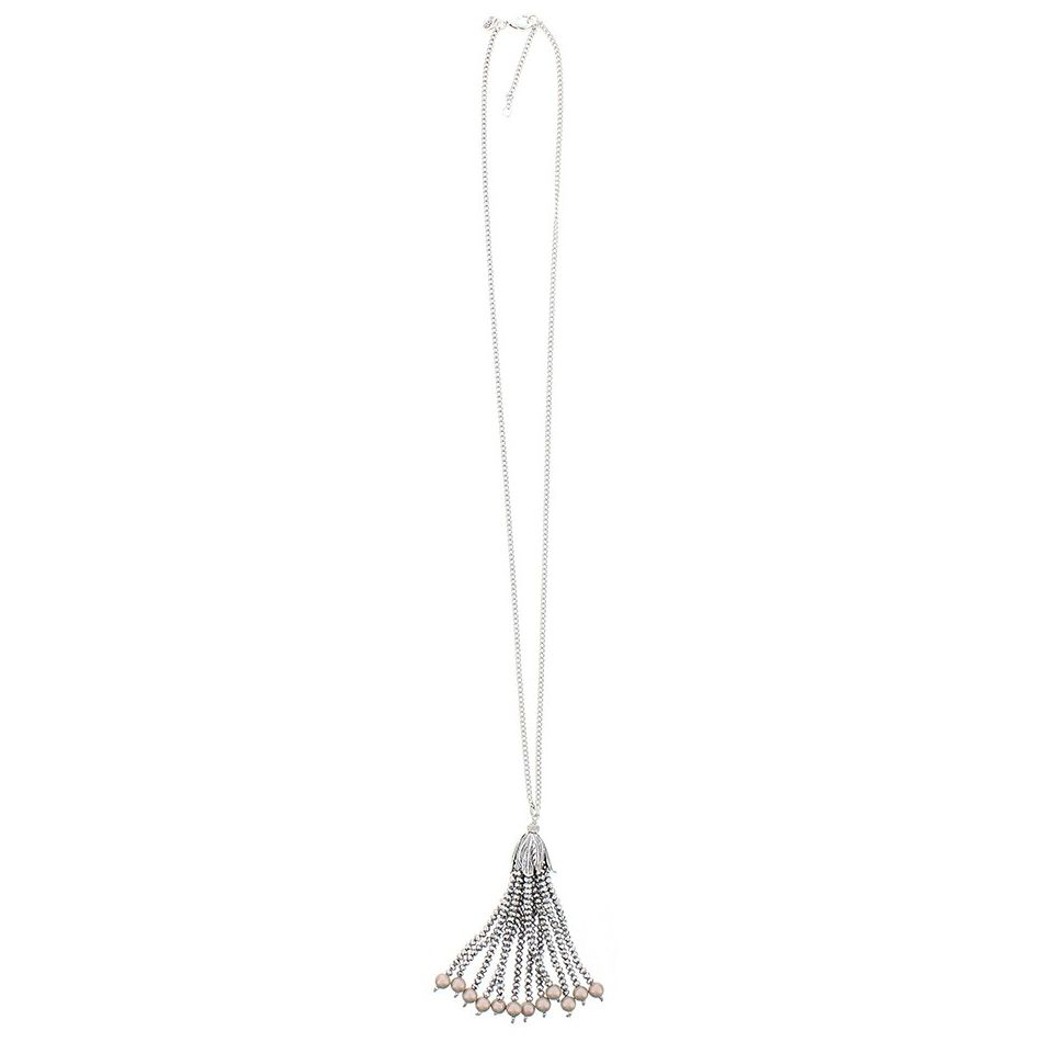 LONG PENDANT NECKLACE FACETED CRYSTALS FRINGE