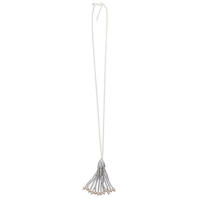 LONG PENDANT NECKLACE FACETED CRYSTALS FRINGE