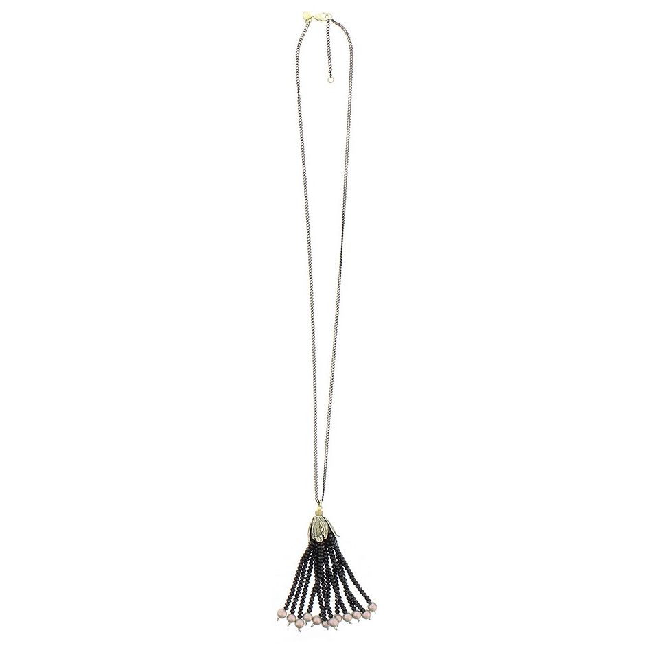 LONG PENDANT NECKLACE FACETED CRYSTALS FRINGE