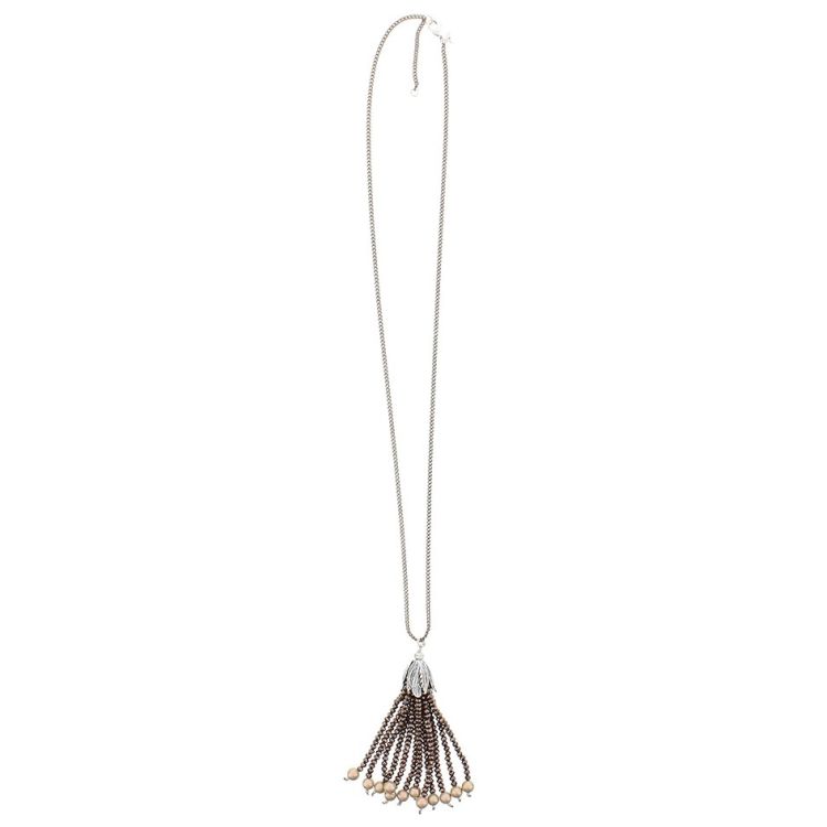 LONG PENDANT NECKLACE FACETED CRYSTALS FRINGE